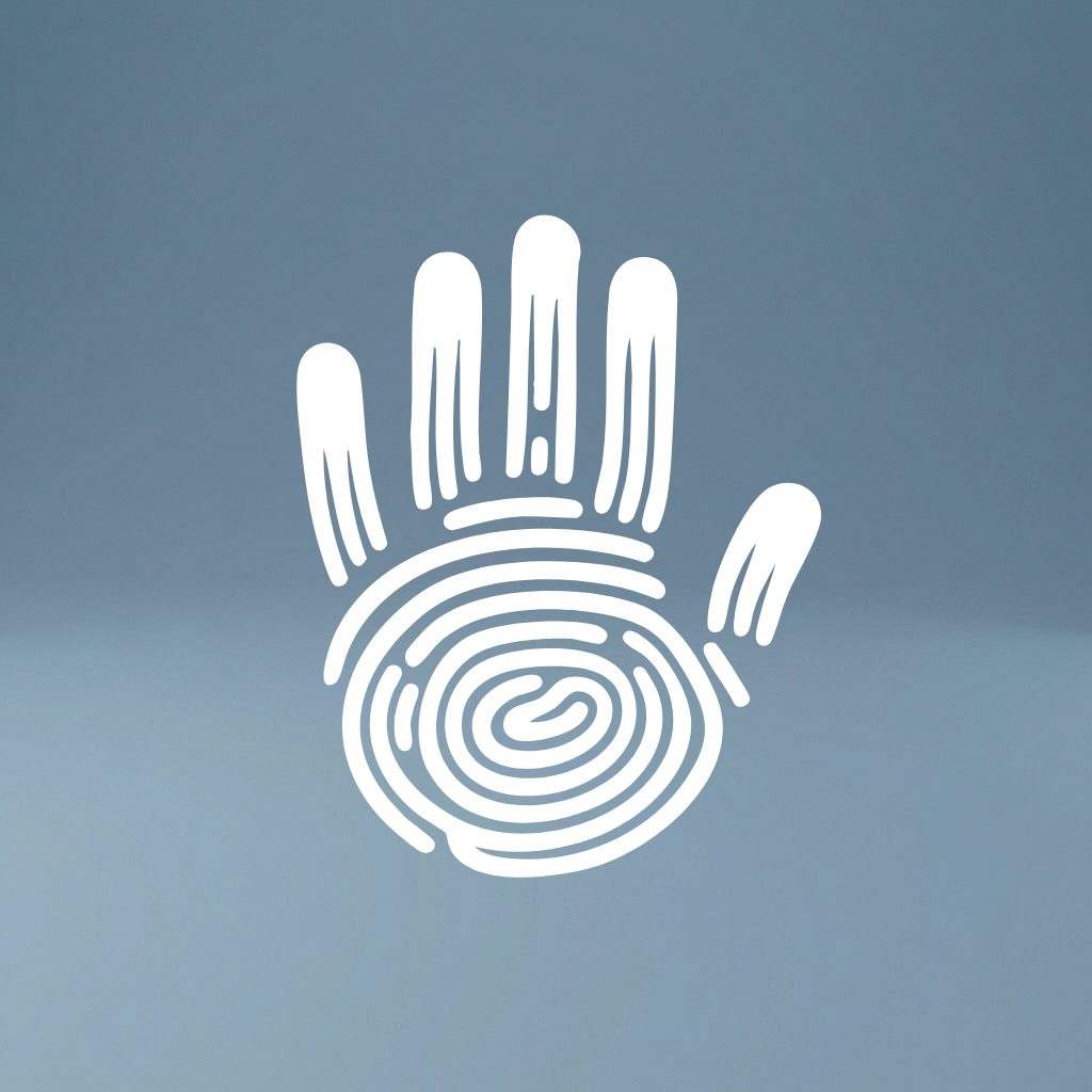 White handprint with fingerprint on a blue background