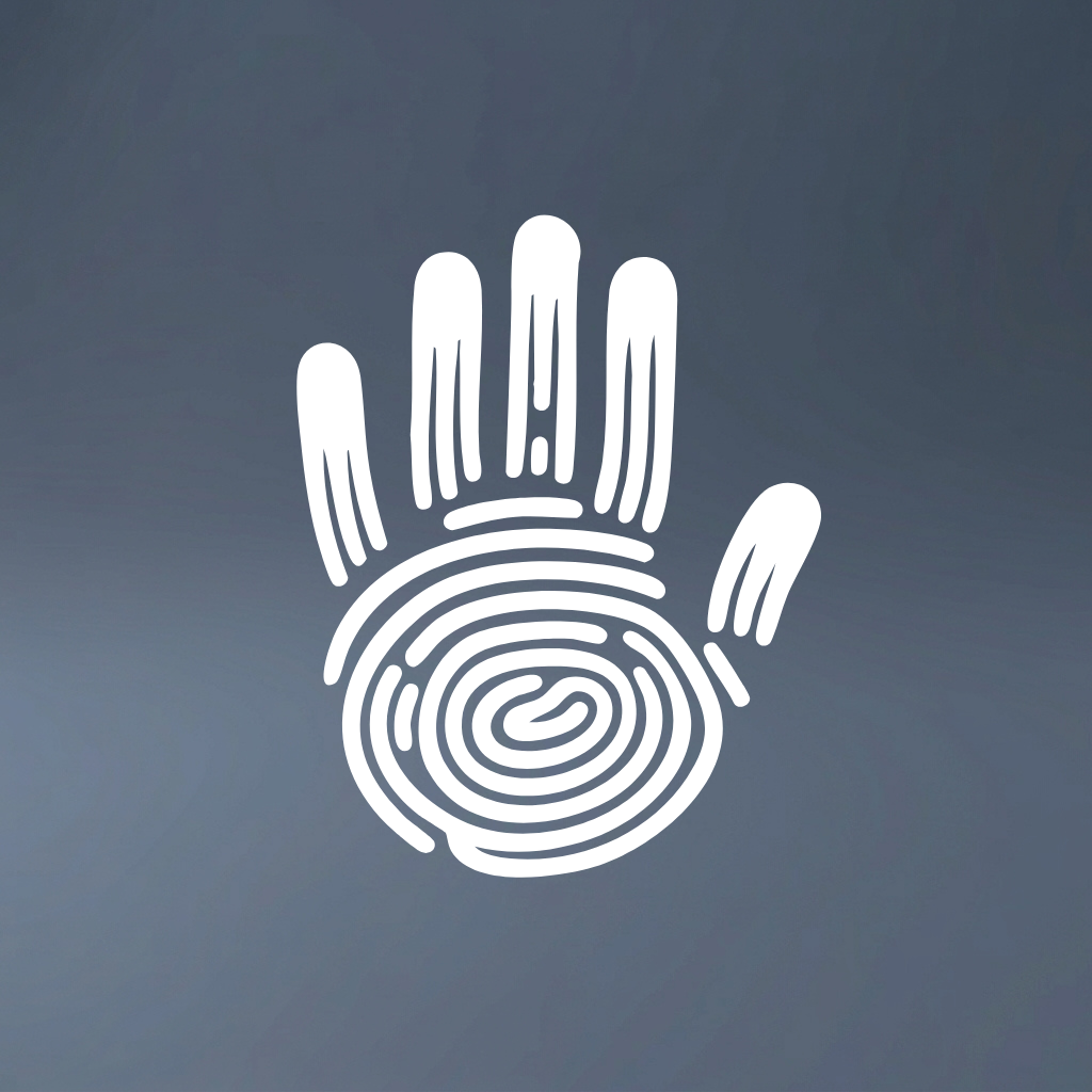 White handprint with fingerprint on a dark blue background