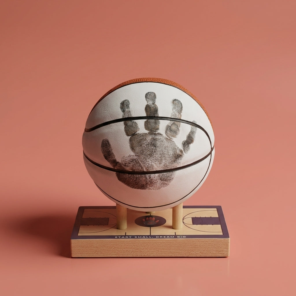 Little Touchprints basketball handprint keepsake kit with maple display base