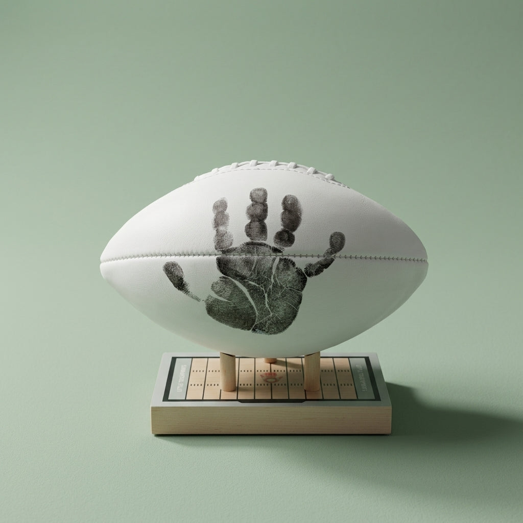 Little Touchprints football handprint keepsake kit with maple display base
