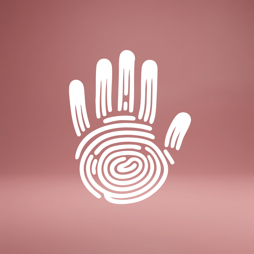 White handprint with fingerprint on a pink background